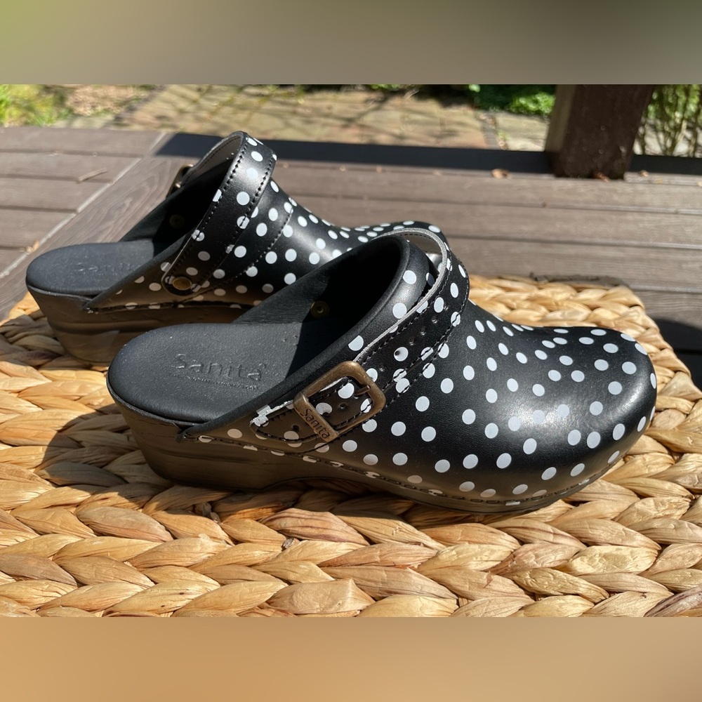 NWOT Sanita Polka Dot Clogs / Cute Black & White Clogs Size 7-7.5 Euro 38 - Picture 16 of 16